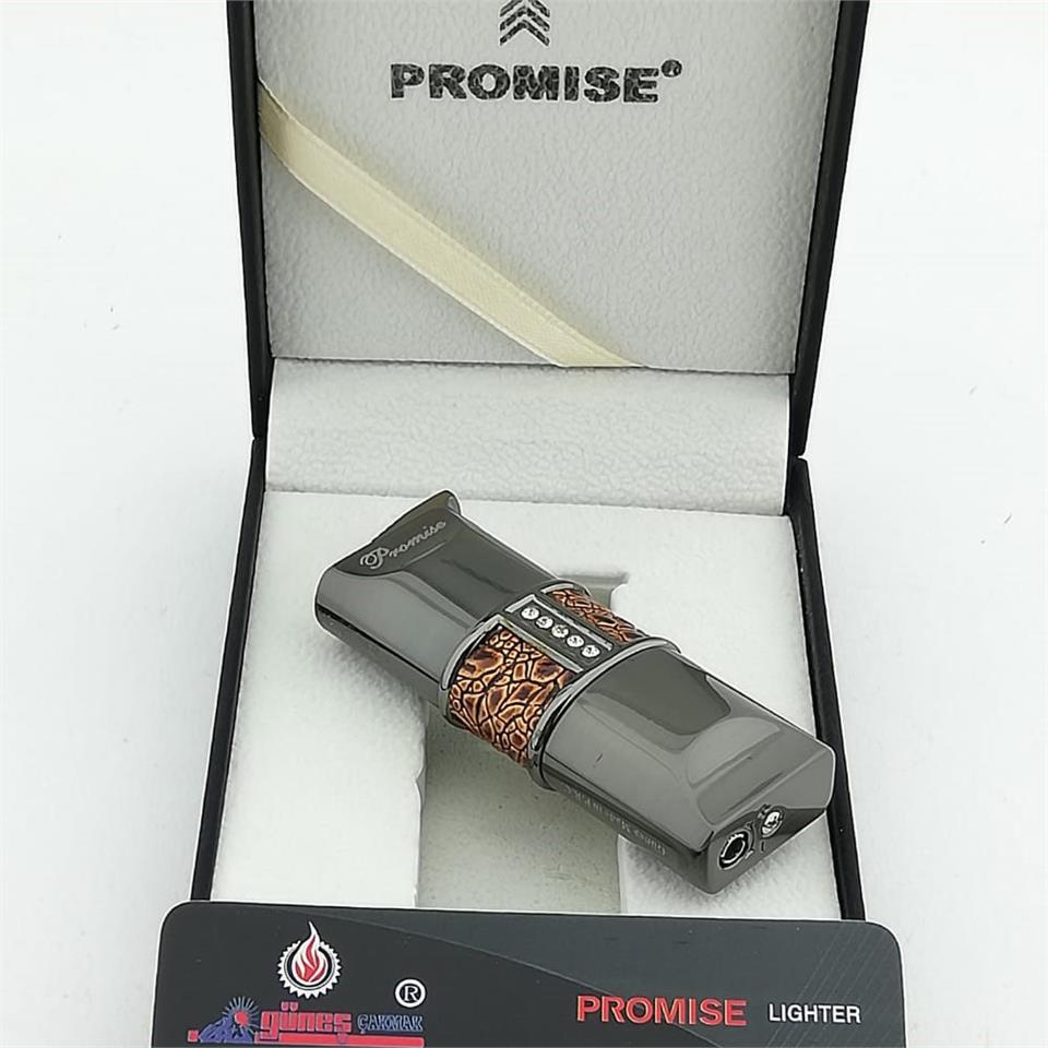 Promise Deri Detaylı Taşlı Torch Çakmak Füme