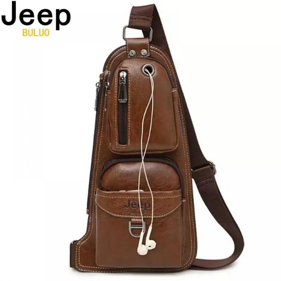 Jeep Çarpraz Askılı Sırt Çantası Siyah ve Kahve