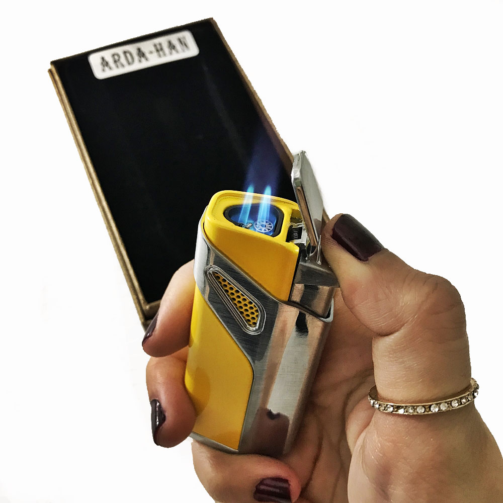 Jobon 3 Alevli Torch Çakmak Sarı