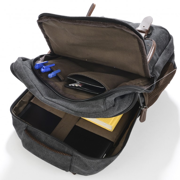 Kanvas Laptop Bölmeli Sırt Çantası Siyah