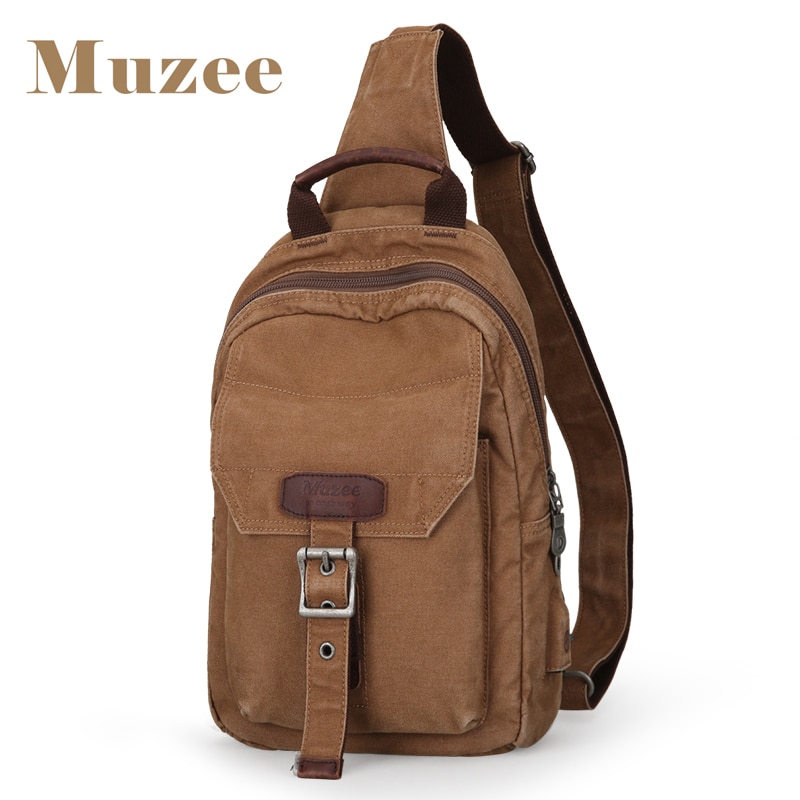 Muzee Kanvas Tek Askılı Sırt Çantası Kahve Usb