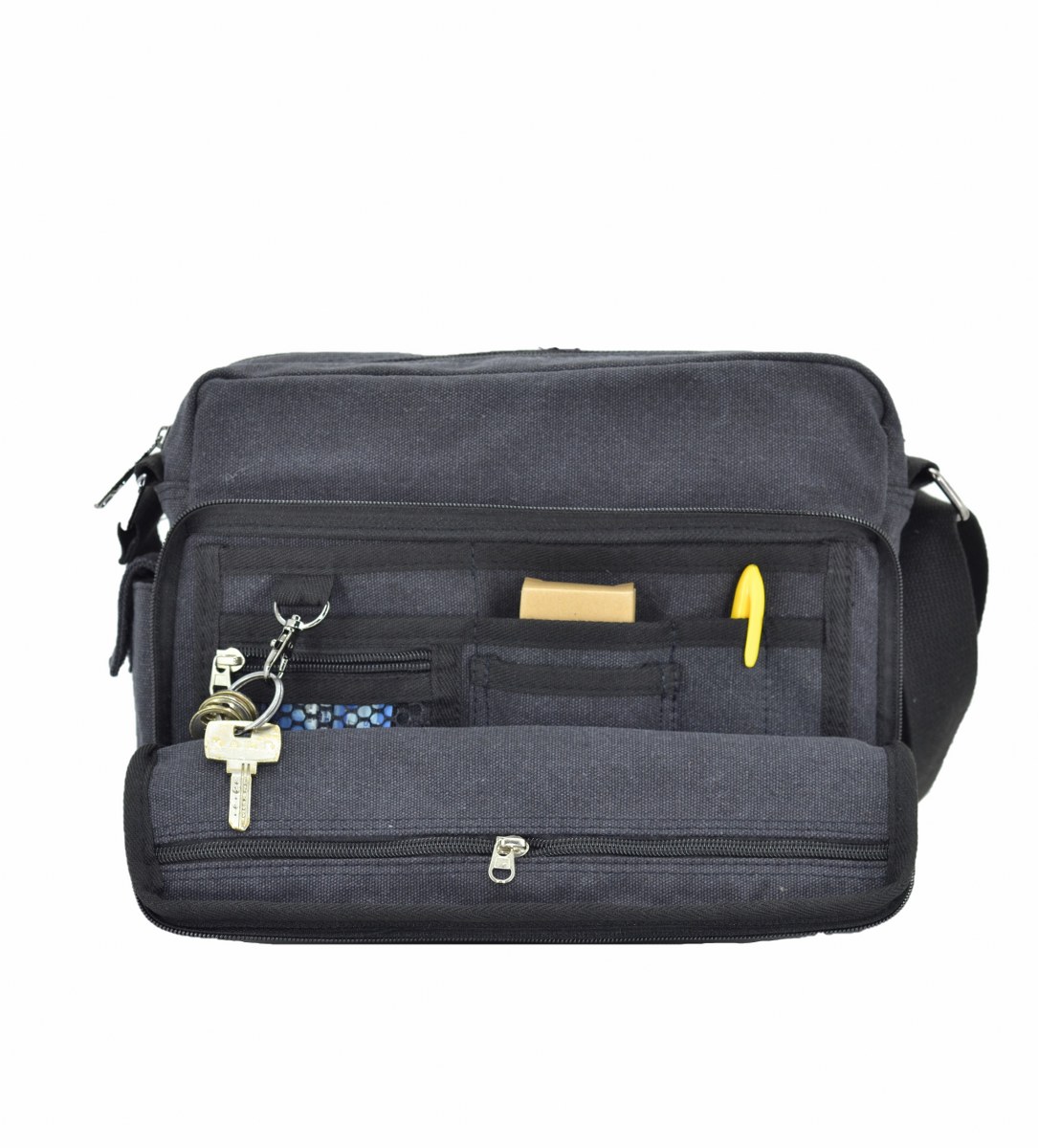 Fonksiyonel Kanvas Askılı Postacı Çanta Siyah