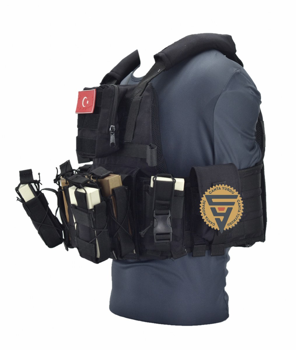 Özel Dikim Cordura Siyah Hücum Yeleği 