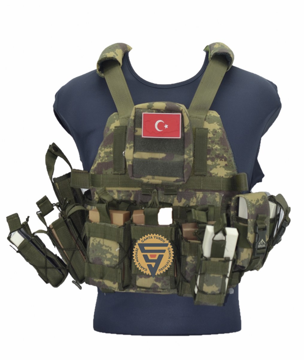 Özel Dikim Cordura Yeşil Kamuflaj Hücum Yeleği