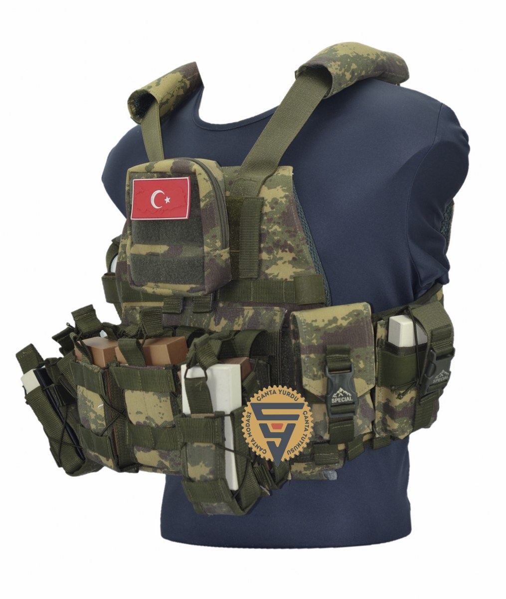 Özel Dikim Cordura Yeşil Kamuflaj Hücum Yeleği