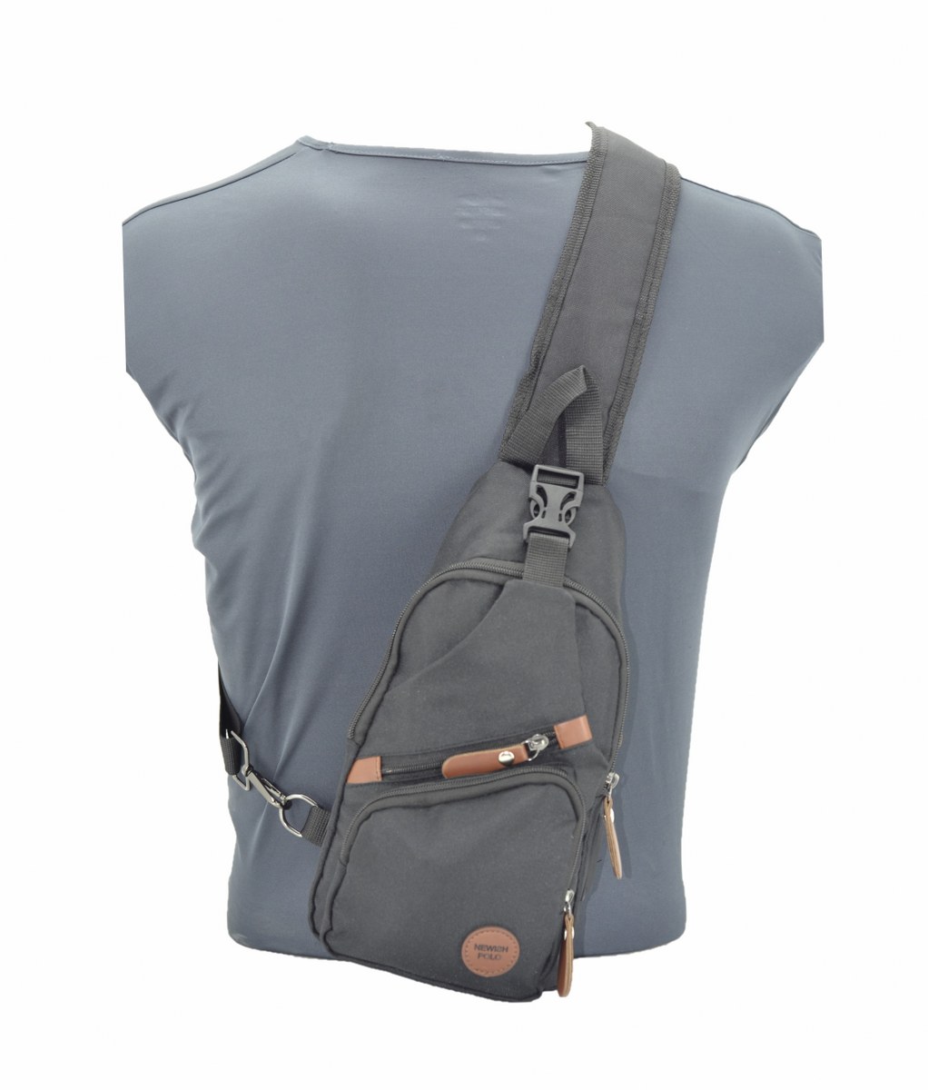 Newish Tokalı Kumaş Bodybag Sırt ve Göğüs Çantası Siyah