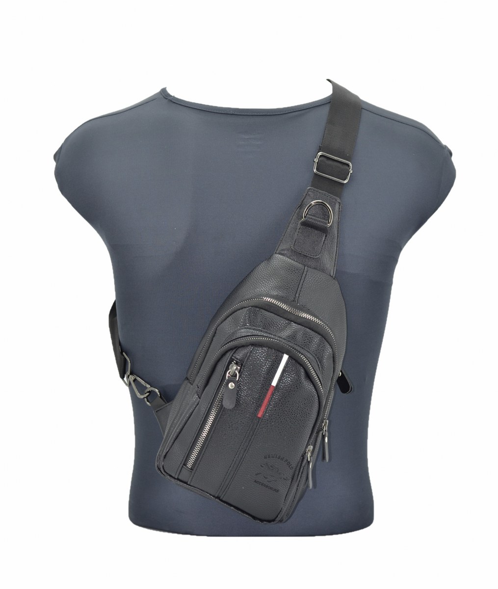 Newish Suni Deri Bodybag Sırt ve Göğüs Çantası Siyah