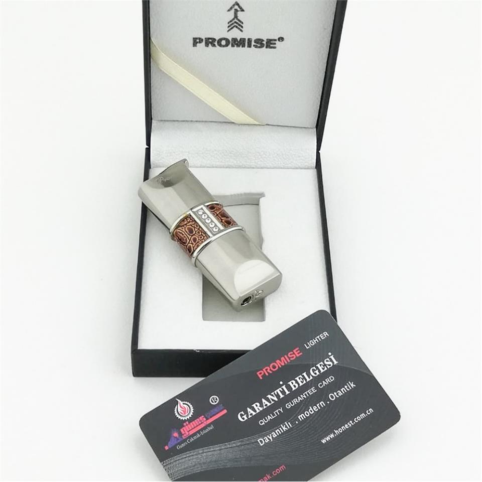 Promise Deri Detaylı Taşlı Torch Çakmak Gümüş
