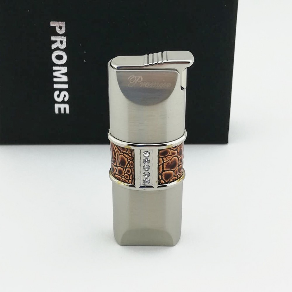 Promise Deri Detaylı Taşlı Torch Çakmak Gümüş
