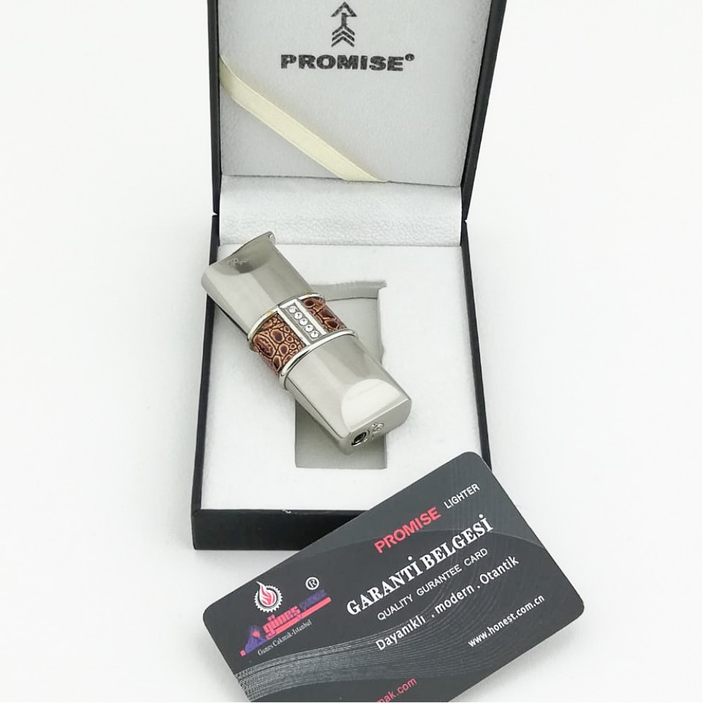Promise Deri Detaylı Taşlı Torch Çakmak Gümüş