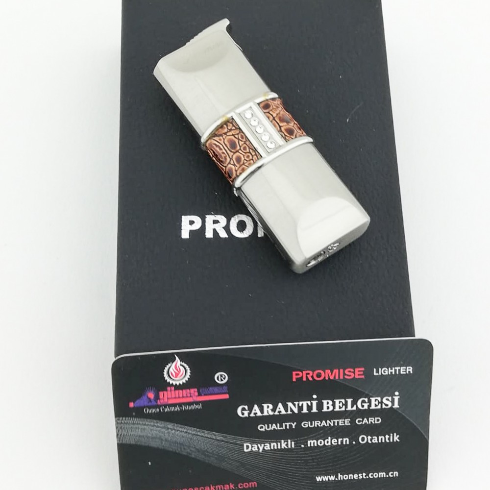 Promise Deri Detaylı Taşlı Torch Çakmak Gümüş