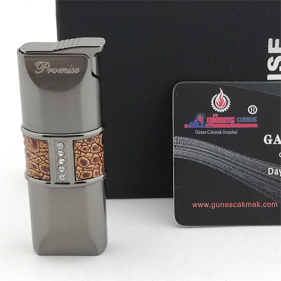 Promise Deri Detaylı Taşlı Torch Çakmak Füme