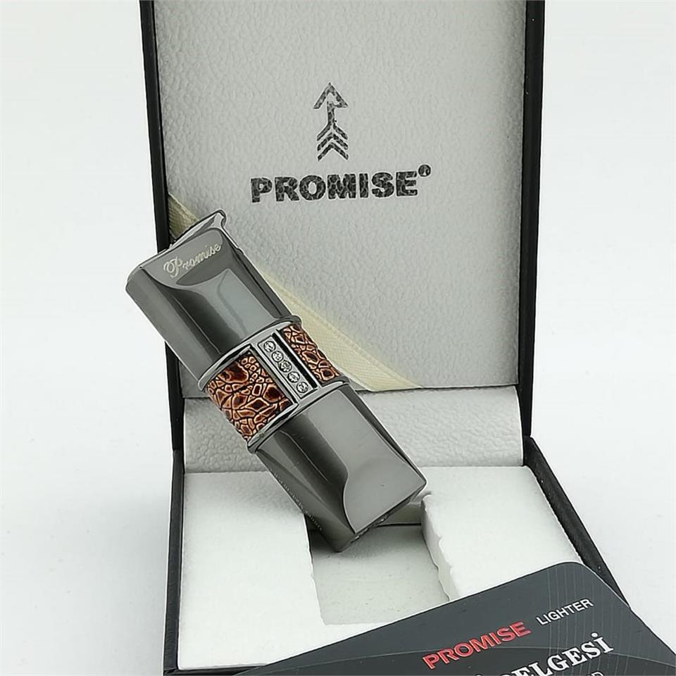 Promise Deri Detaylı Taşlı Torch Çakmak Füme