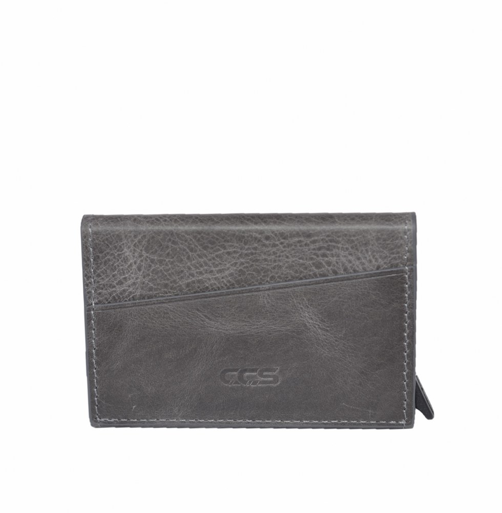 Mekanizmalı Hakiki Deri Rfıd Kartlık Gri