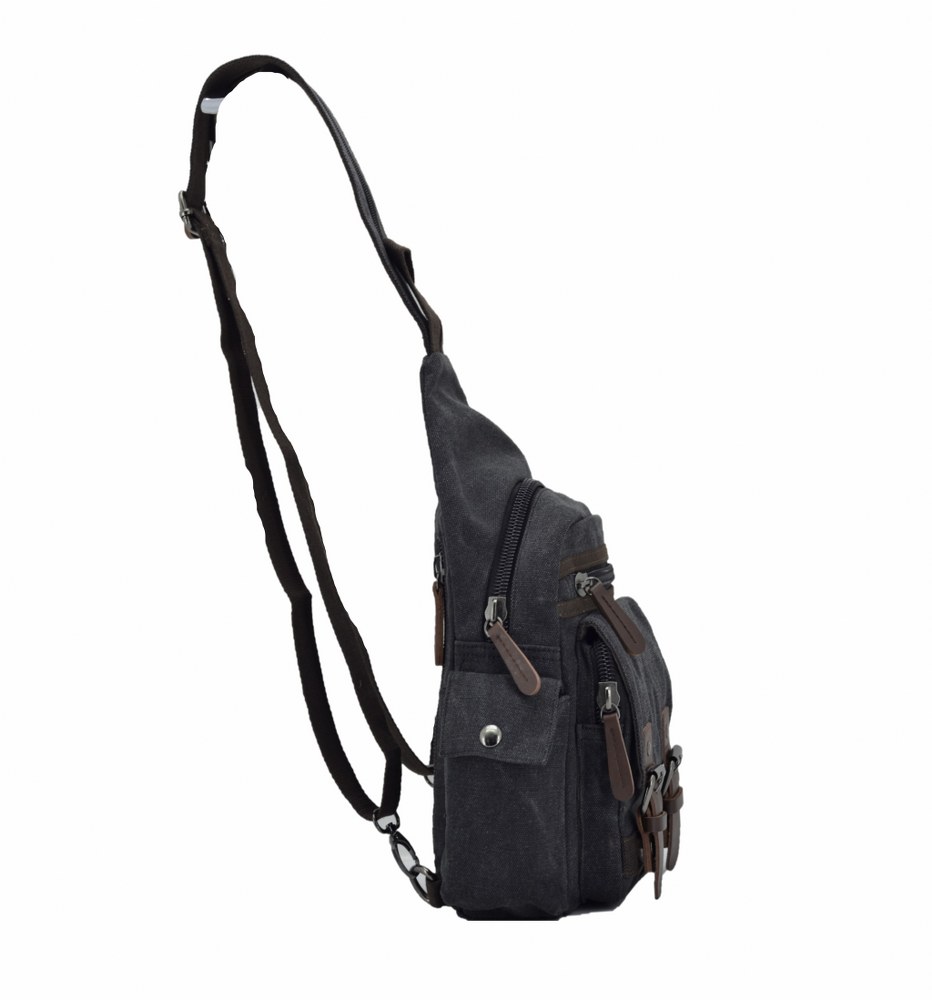 Retro Kanvas Sırt ve Göğüs Çantası Bodybag Siyah