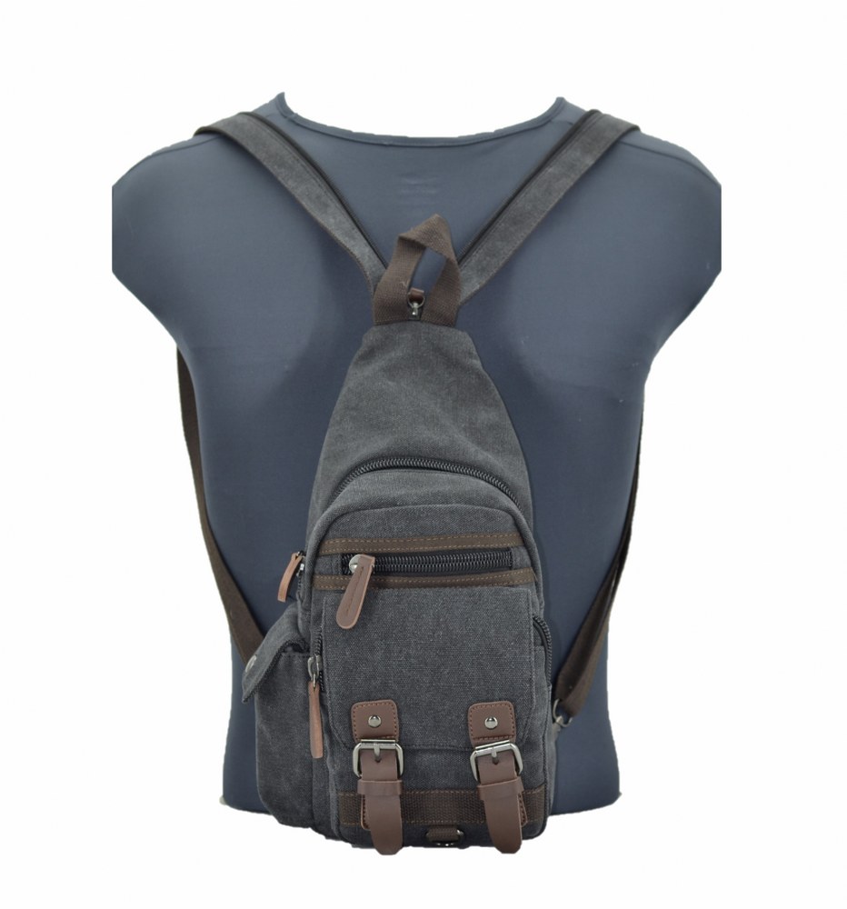 Retro Kanvas Sırt ve Göğüs Çantası Bodybag Siyah