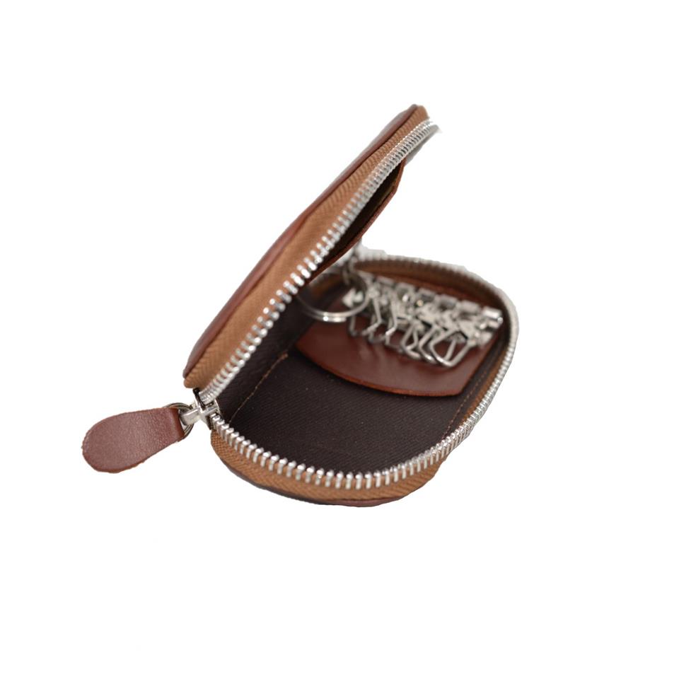 Hakiki Deri Fermuarlı Anahtarlık 12x6 Taba