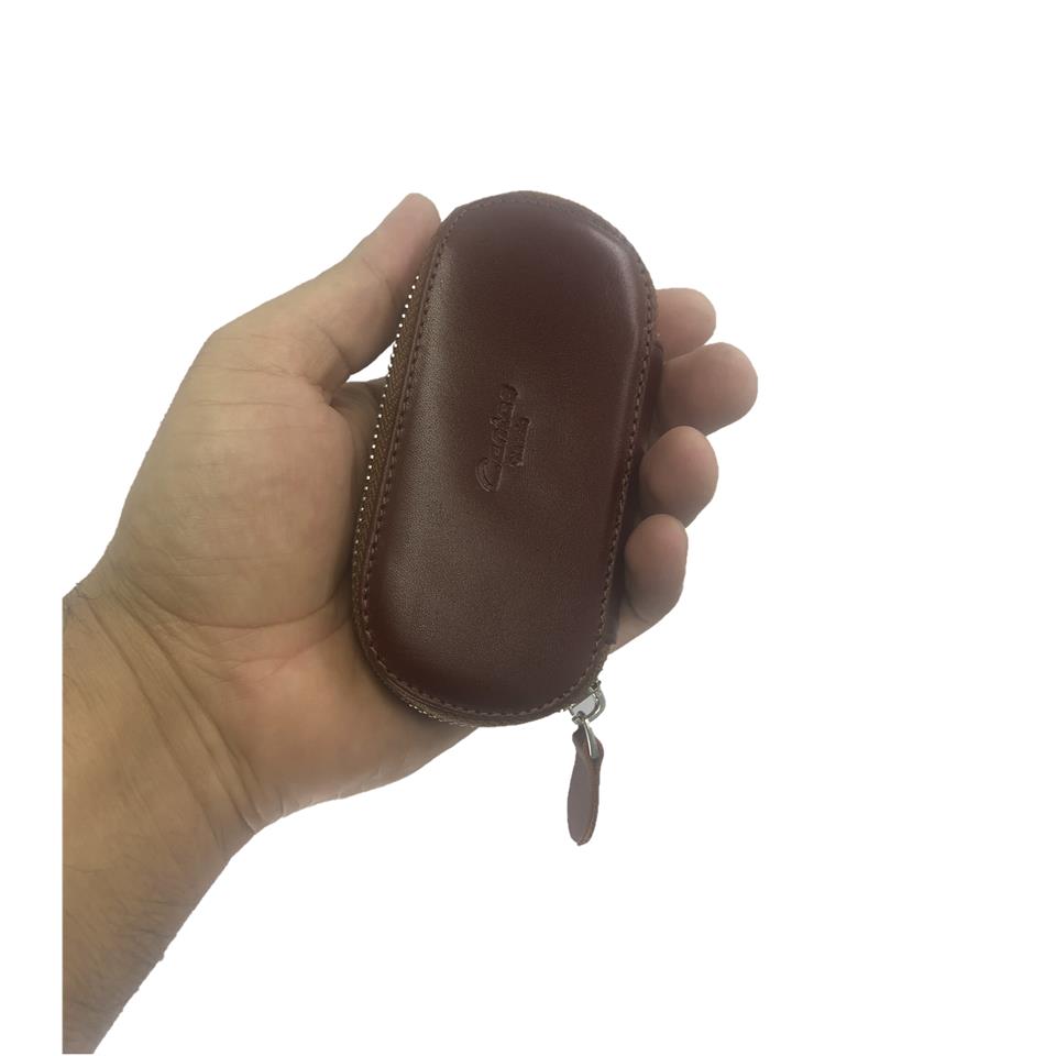 Hakiki Deri Fermuarlı Anahtarlık 12x6 Taba