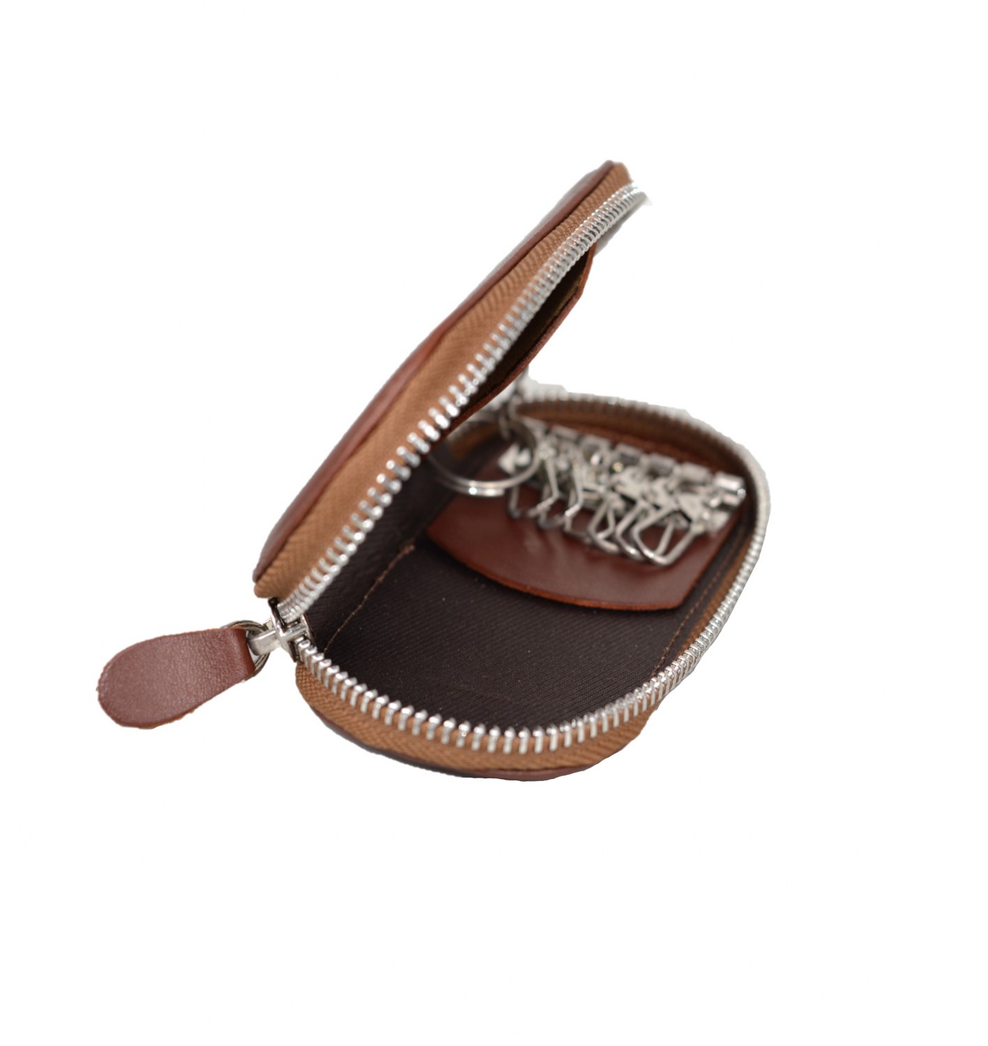 Hakiki Deri Fermuarlı Anahtarlık 12x6 Taba