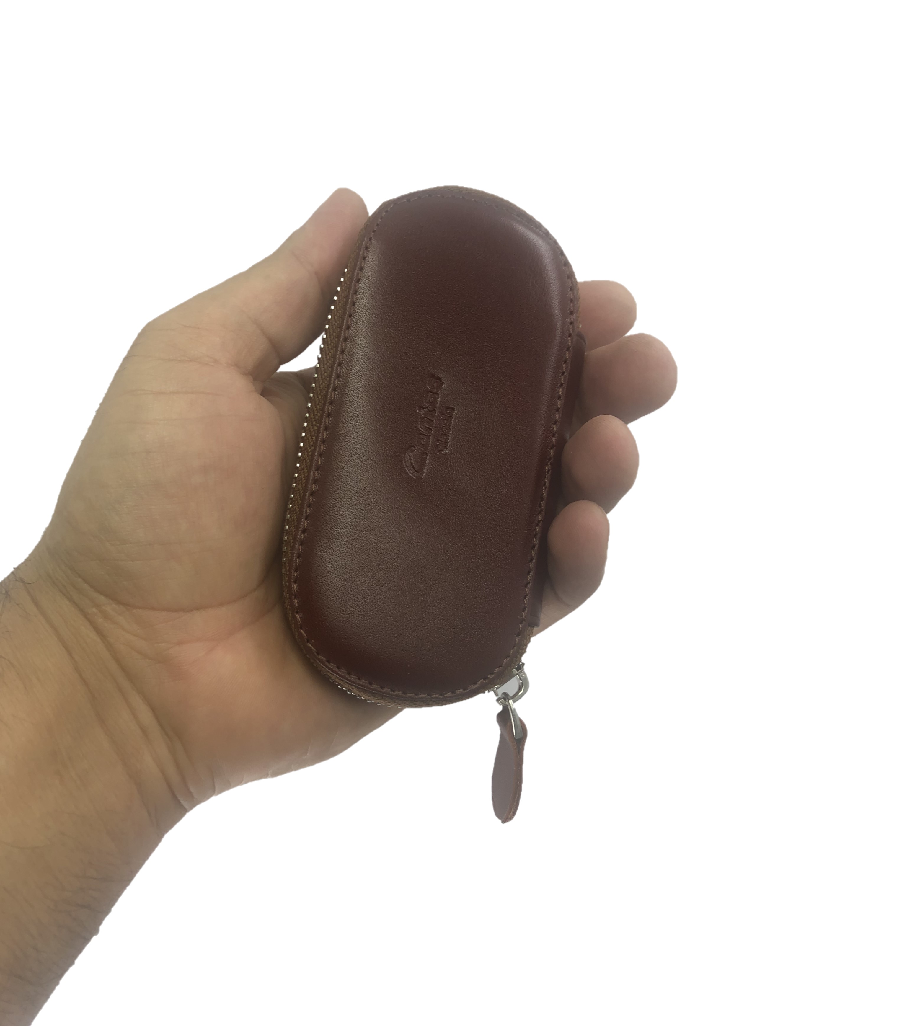 Hakiki Deri Fermuarlı Anahtarlık 12x6 Taba