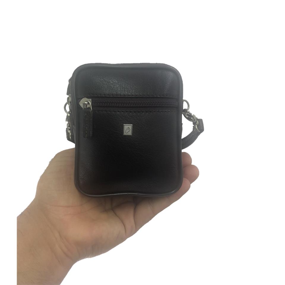 Hakiki Deri Minimal El ve Bel Çantası 12x10 Kahve