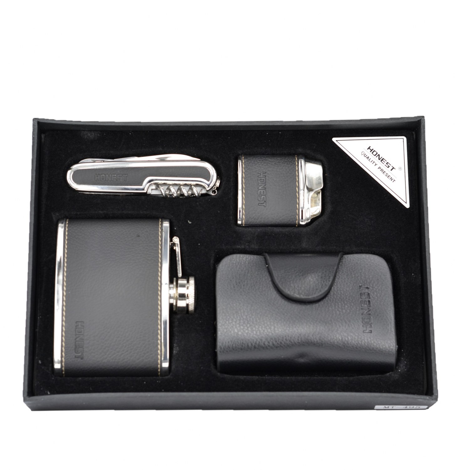 Honest Çakmak Çakı Anahtarlık ve 4 Oz Matara Set  Siyah