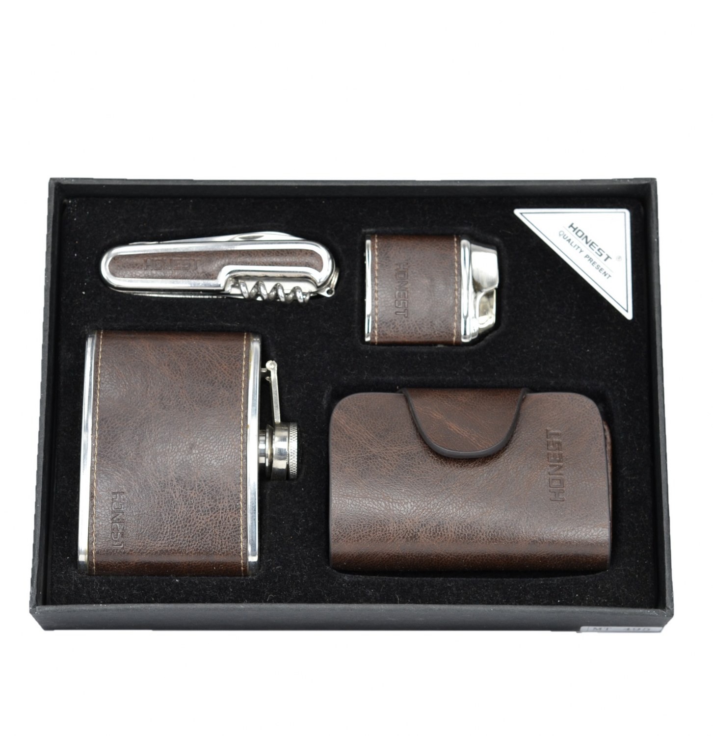 Honest Çakmak Çakı Anahtarlık ve 4 Oz Matara Set  Kahve
