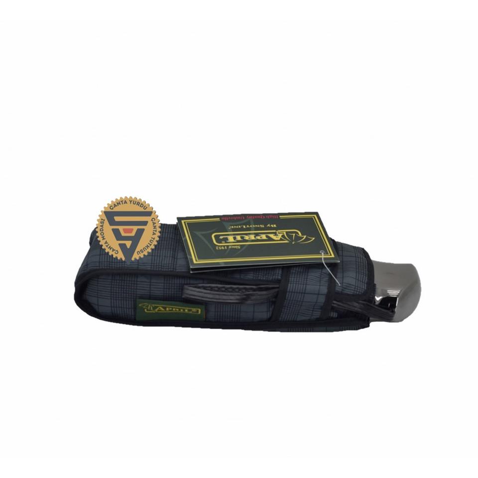 April A-204G Erkek Şemsiye Micro Mini Ekose Gri