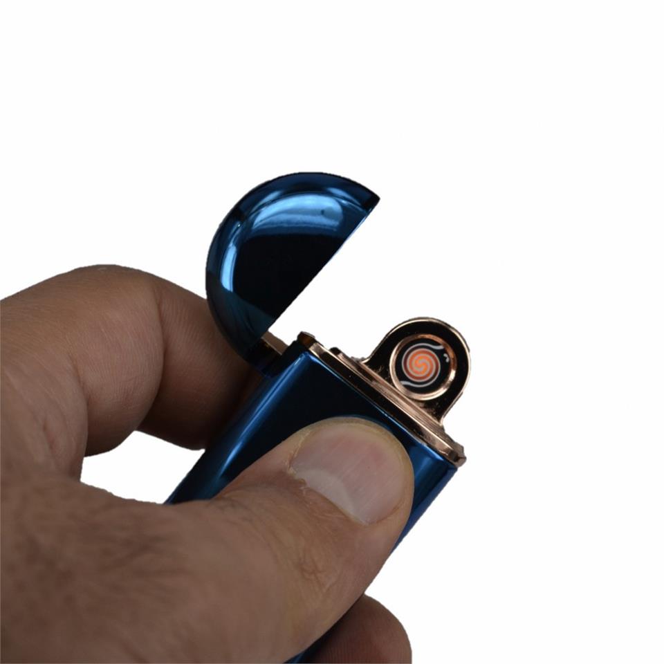 Kalp Şeklinde Fenerli Usb Şarlı tesla Çakmak Mavi