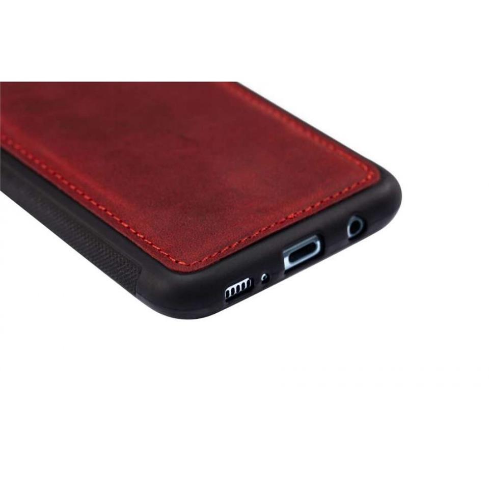 iPhone 12 Pro Max Hakiki Deri Kapak Back Cover Kartlıklı Telefon Kılıfı Kırmızı