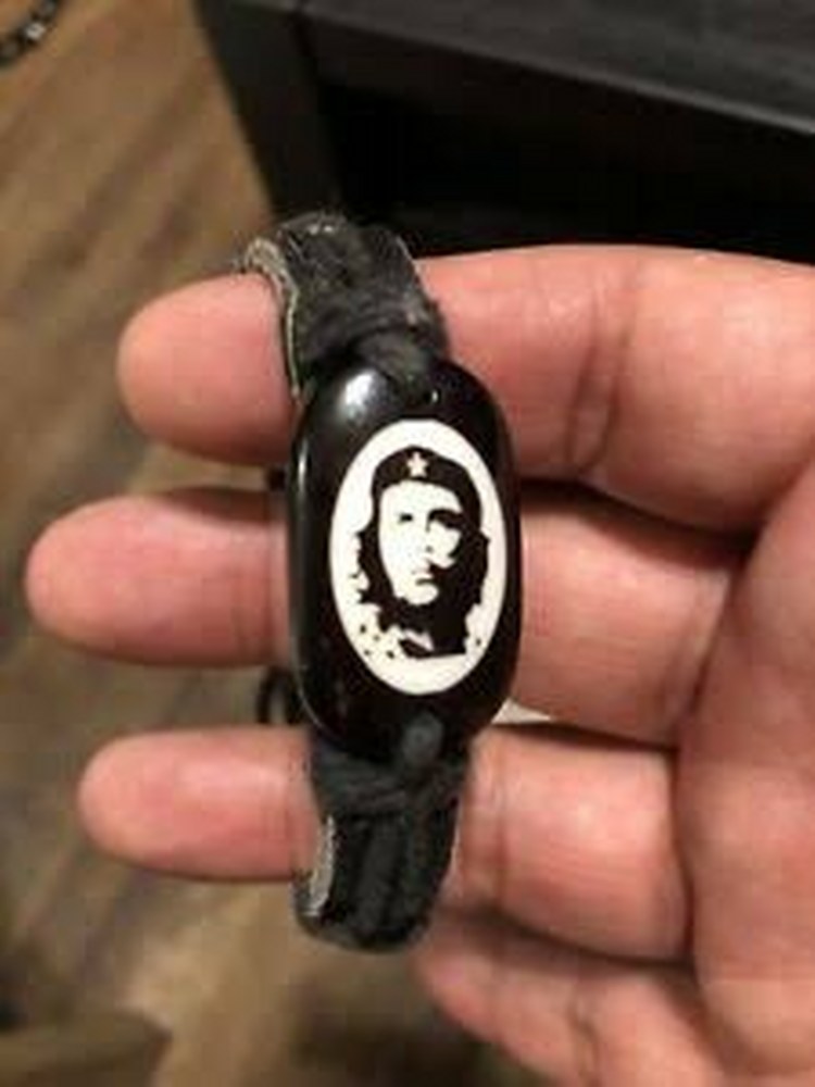 Che Guevara Figürlü Deri Bileklik Siyah
