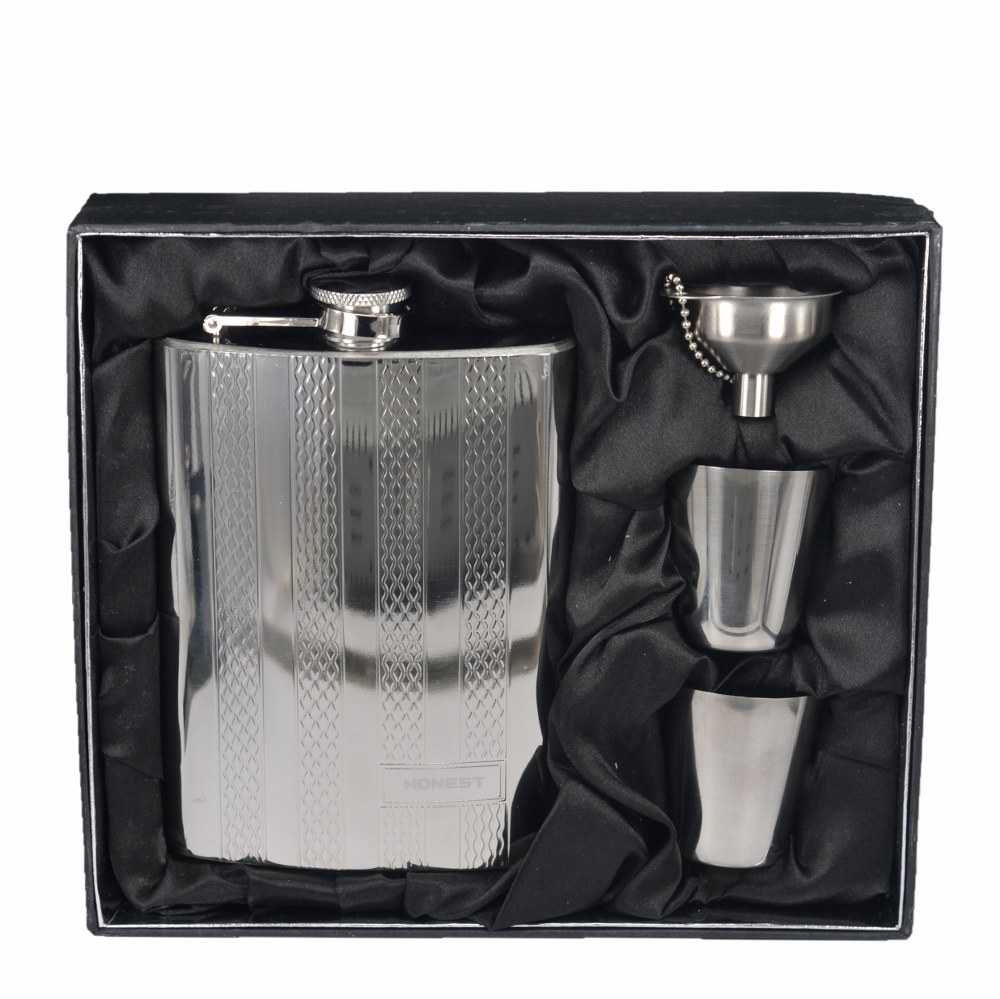 Honest 304 Çelik Desenli İçki Matarası ve Bardak Seti 8 Oz