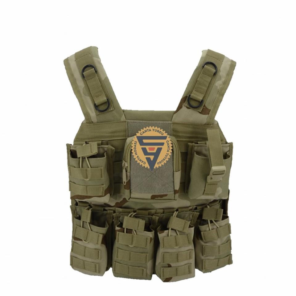 Haki Kamuflaj Cordura Molle Tokalı Hücum Yeleği