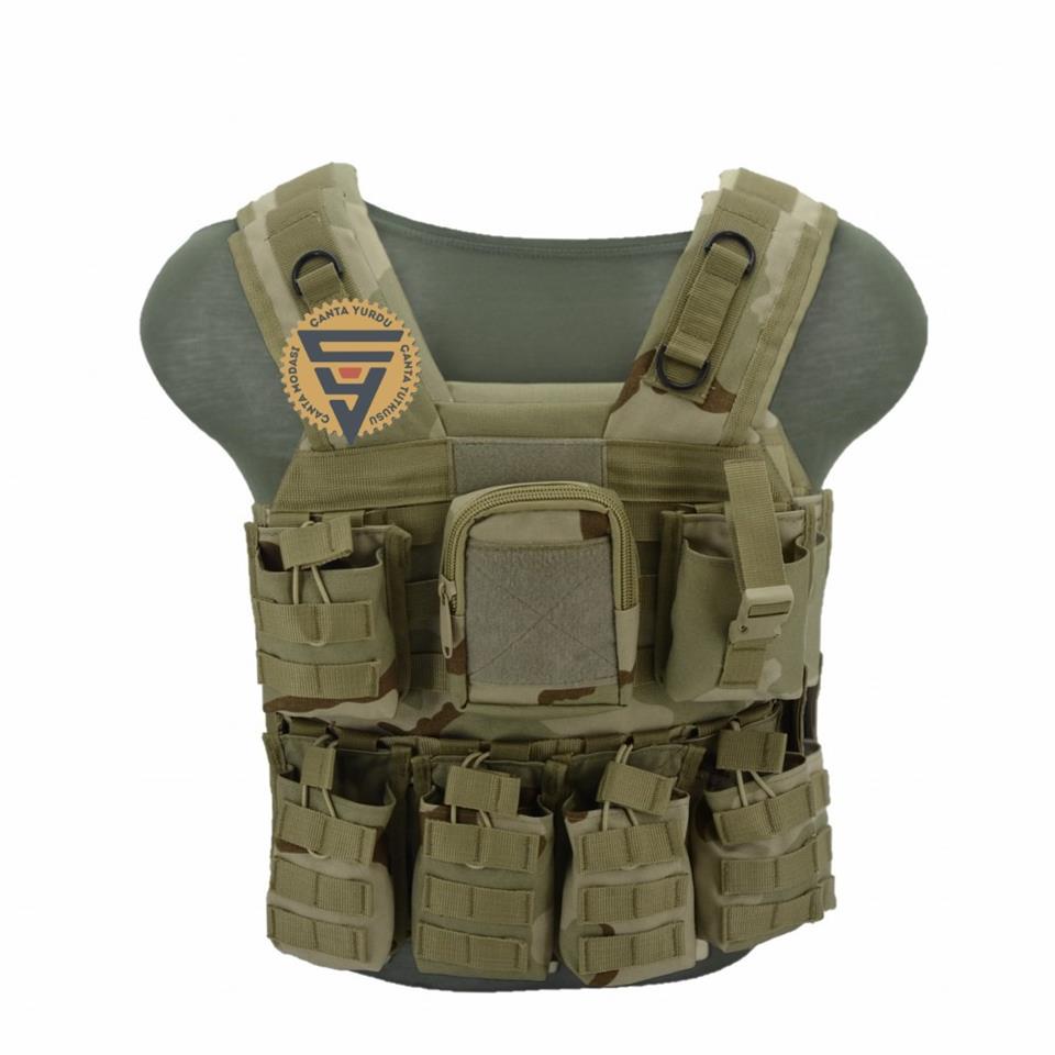 Haki Kamuflaj Cordura Molle Tokalı Hücum Yeleği