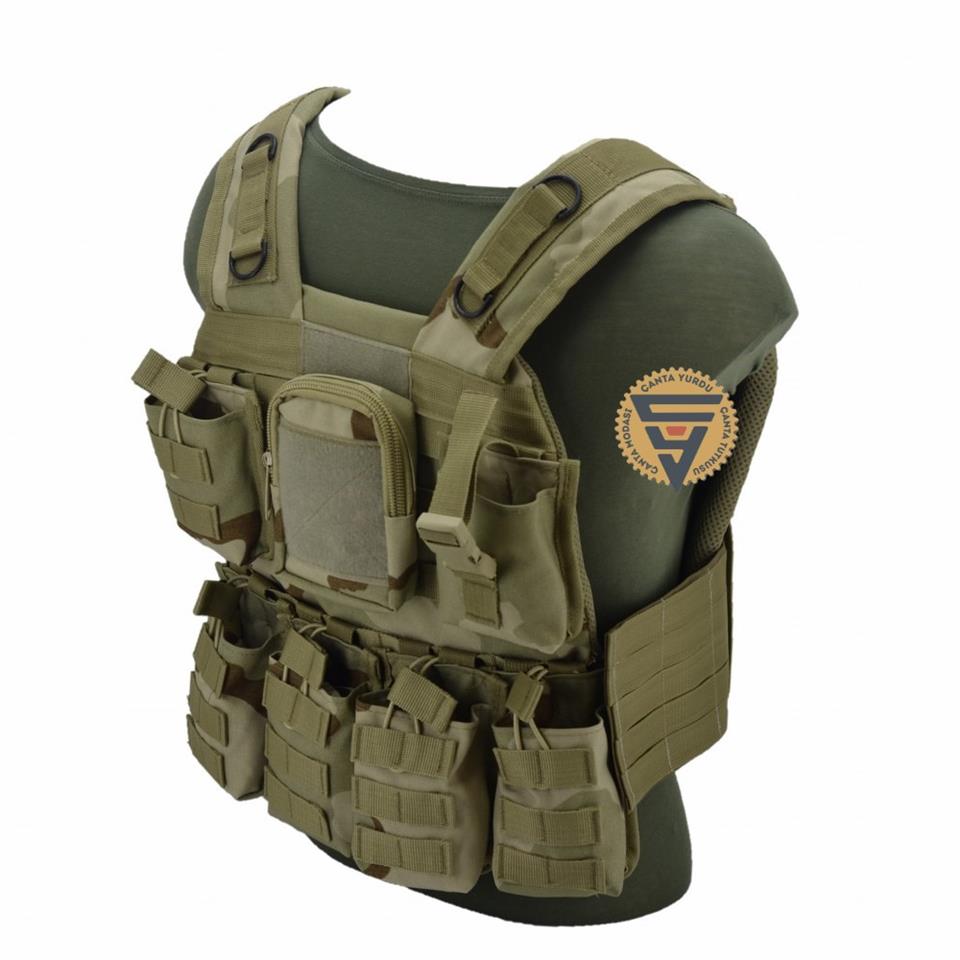 Haki Kamuflaj Cordura Molle Tokalı Hücum Yeleği