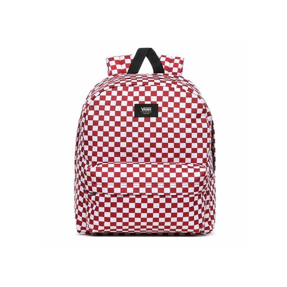 Vans Old Skool Check Sırt Çantası Siyah Kırmızı Beyaz