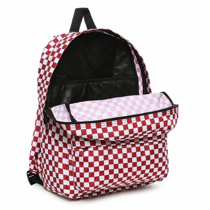 Vans Old Skool Check Sırt Çantası Siyah Kırmızı Beyaz