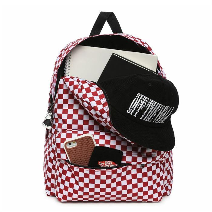 Vans Old Skool Check Sırt Çantası Siyah Kırmızı Beyaz