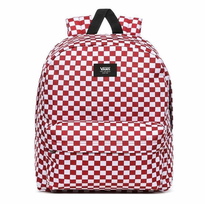Vans Old Skool Check Sırt Çantası Siyah Kırmızı Beyaz