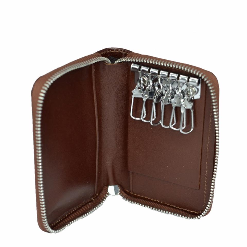 Hakiki Deri Fermuarlı Anahtarlık 10x7 Taba