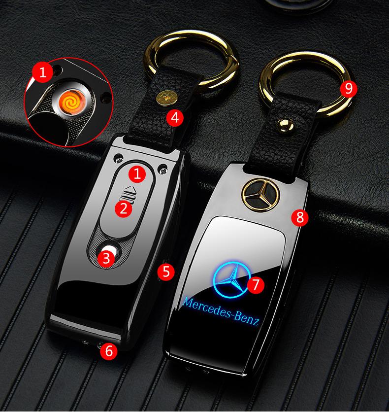Usb Şarjlı Mercedes Anahtarı Görünümlü Fenerli Çakmak Siyah