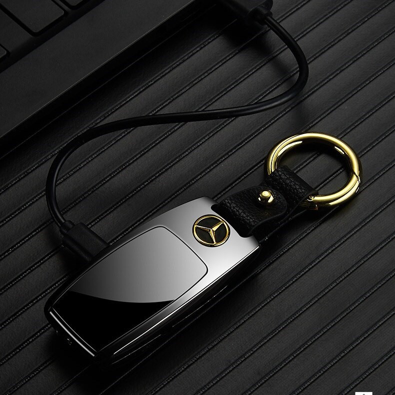 Usb Şarjlı Mercedes Anahtarı Görünümlü Fenerli Çakmak Siyah