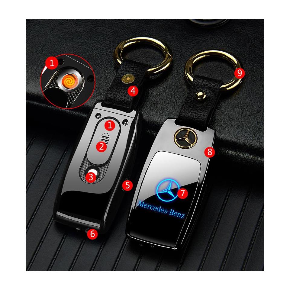 Usb Şarjlı Mercedes Anahtarı Görünümlü Fenerli Çakmak Altın