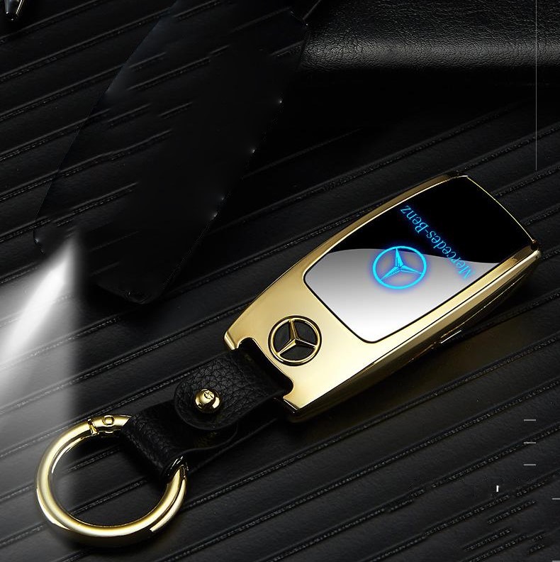 Usb Şarjlı Mercedes Anahtarı Görünümlü Fenerli Çakmak Altın