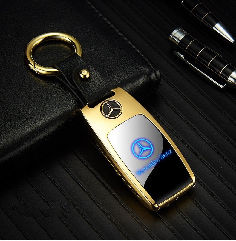 Usb Şarjlı Mercedes Anahtarı Görünümlü Fenerli Çakmak Altın