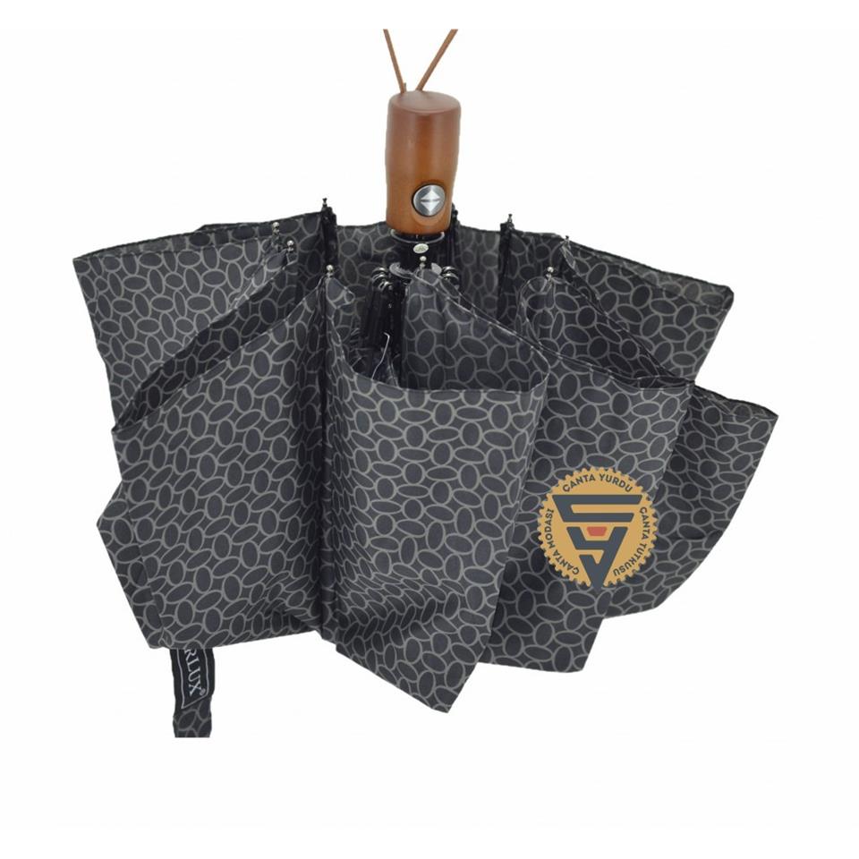 Marlux Ahşap Sap Tam Otomatik Şemsiye Desenli Siyah