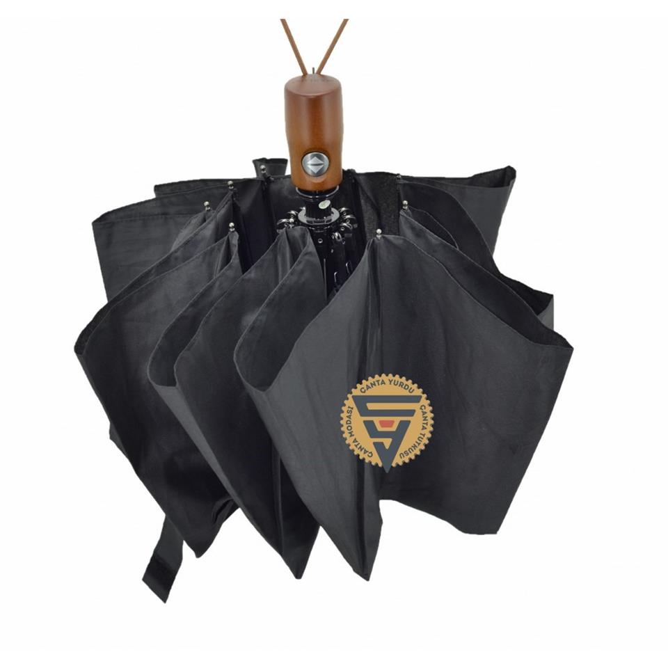 Marlux Ahşap Sap Tam Otomatik Şemsiye Siyah