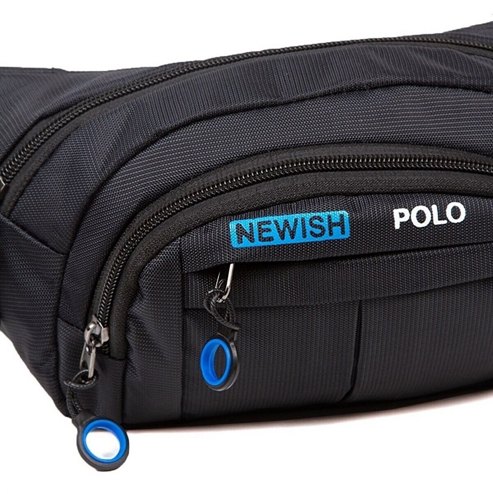 Newish Polo Kulaklık Çıkışlı Bel Çantası Siyah