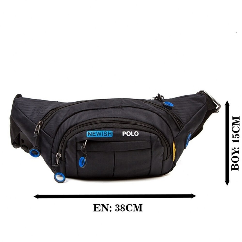 Newish Polo Kulaklık Çıkışlı Bel Çantası Siyah