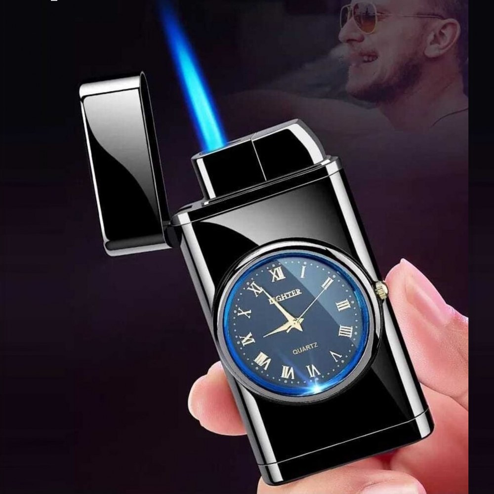 Quartz Saatli Torch Jet Çakmak Altın Siyah